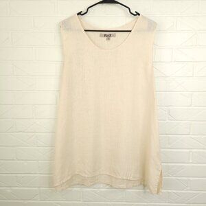 Flax 100% Linen Off-White Cream V-Neck Sleeveless Lagenlook Top Tank L